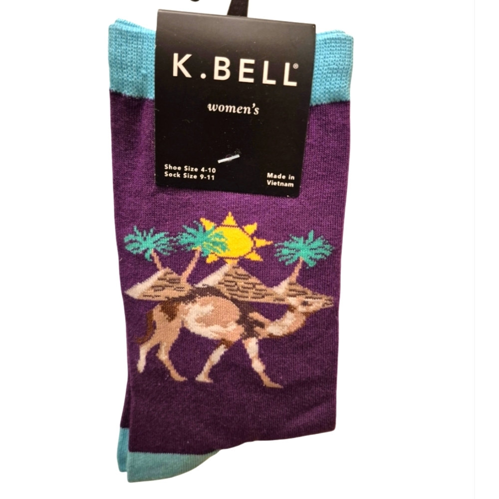 K. Bell Women's Purple and Teal Camel Crew Socks